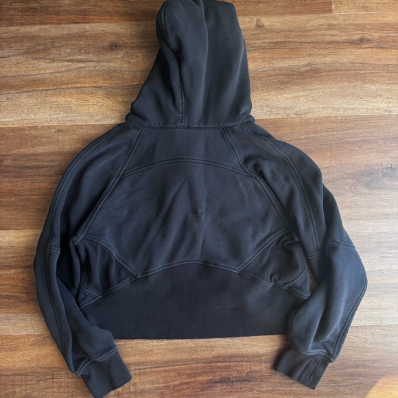 Lululemon Cropped Quarter Zip Hoodie Black Thumb Holes Scuba Style Pullover 2 - Picture 8 of 9